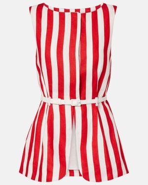 Posse Pamela Belted Striped Linen Vest - Red