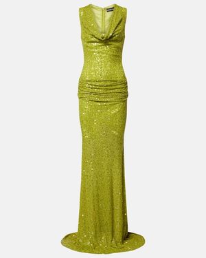 David Koma Sequined Draped Gown - Green