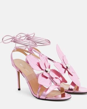 Mach & Mach Orchid 95 Floral-Applique Leather Sandals - Pink