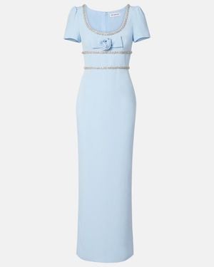 Self-Portrait Floral-Applique Crepe Maxi Dress - Blue