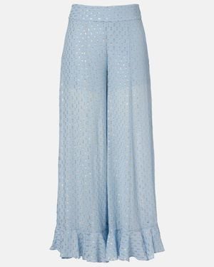 Zimmermann Daylight Semi-Sheer Chiffon Wide-Leg Trousers - Blue