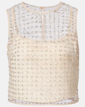 STAUD Seraphina Sequined Tulle Top - Natural