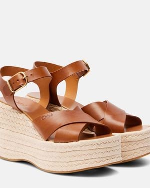 Chloé Isla Leather Espadrille Wedges - Brown