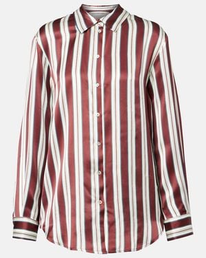 Asceno Striped Silk Satin Pajama Shirt - Red
