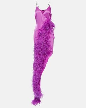 David Koma Feather-Trimmed Asymmetric Gown - Purple