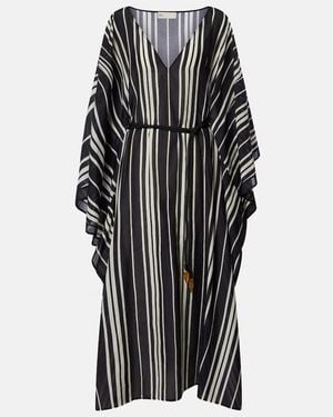 Tory Burch Striped Cotton And Silk Kaftan - Black