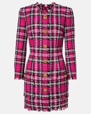 Balmain Plaid Cotton And Wool-Blend Minidress - Red