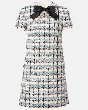 Valentino Embellished Checked Tweed Minidress - White