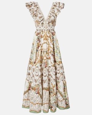 CAMILLA Floral Ruffled Cotton Maxi Dress - Metallic