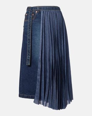 Sacai Pleated Denim Midi Skirt - Blue