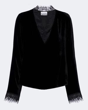 Ganni Top Aus Samt Mit Spitze - Schwarz