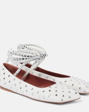 AMINA MUADDI Ane Crystal-Embellished Leather Flats - White