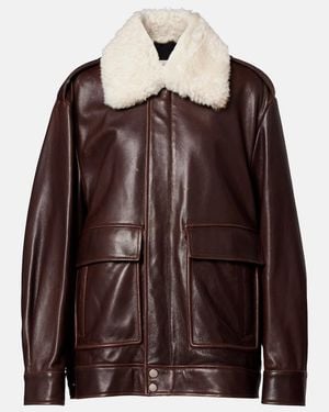 Nour Hammour Drey Shearling-Trimmed Leather Jacket - Brown