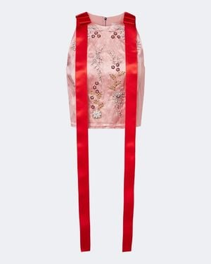 Erdem Bow-Detail Embellished Satin Crop Top - Red