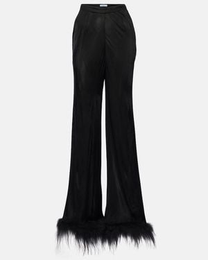 Prada Feather-Trimmed Wide-Leg Pants - Black
