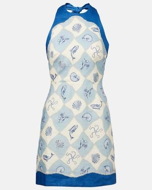 ALÉMAIS Pia Printed Linen Minidress - Blue