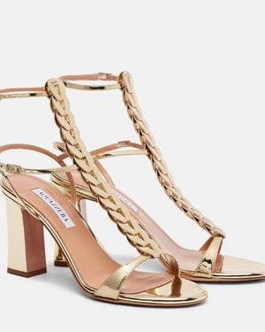 Aquazzura Destiny Gladiator 85 Leather Sandals - Metallic