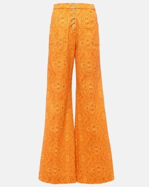 Etro Printed High-Rise Flared Jeans - Orange