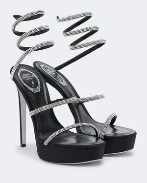 Rene Caovilla Cleo Embellished Satin Platform Sandals - Black