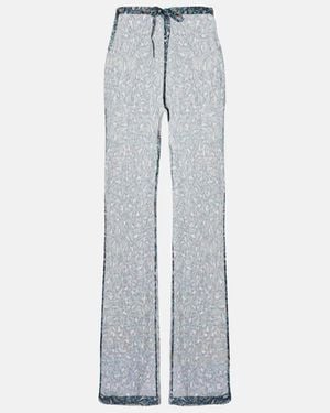 Dries Van Noten Printed Sheer Silk Wide-Leg Trousers - Blue