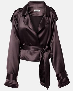 Frankie Shop Simona Cropped Satin Trench Coat - Black