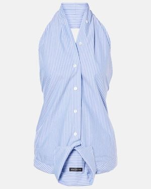 Balenciaga Striped Deconstructed Cotton Top - Blue