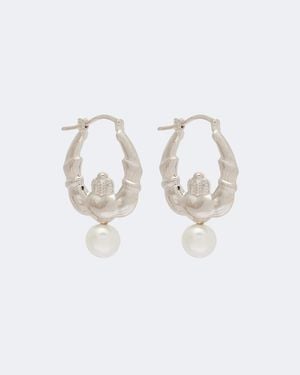 Simone Rocha Pendientes De Aro Con Perlas De Imitacion - Blanco