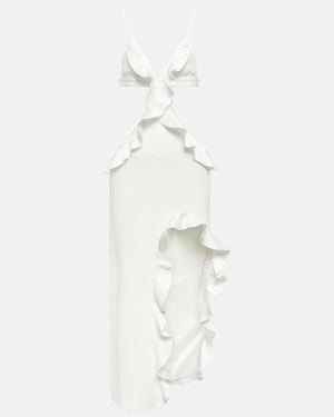 David Koma Ruffle-Trimmed Asymmetrical Cutout Midi Dress - White