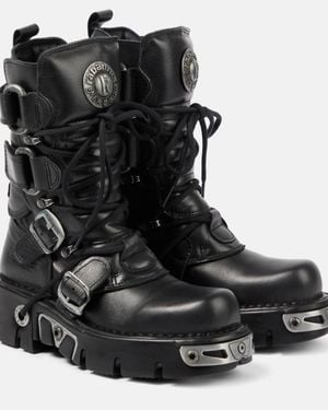 Rabanne X New Rock Embellished Leather Biker Boots - Black