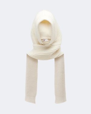 Moncler Echarpe A Capuche En Laine Et Cachemire - Blanc