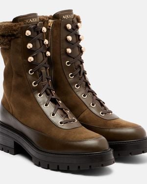 Aquazzura Very Cortina Shearling-Trimmed Suede Lace-Up Boots - Brown