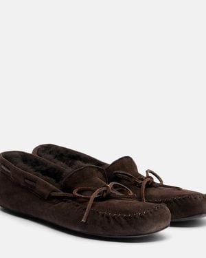 The Row Lucca Shearling-Trimmed Suede Boat Shoes - Brown