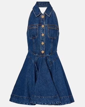 Self-Portrait Flared Denim Midi Dress - Blue