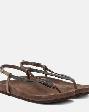 Brunello Cucinelli Sandalen Monili Aus Veloursleder - Braun