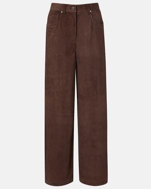 Brunello Cucinelli Suede Wide-Leg Trousers - Brown