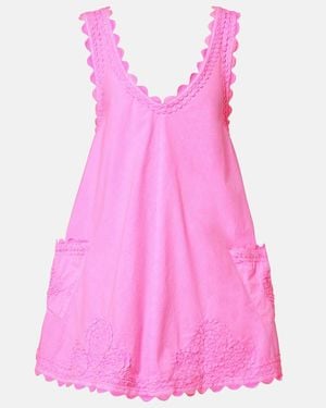 Juliet Dunn Embroidered Cotton Poplin Minidress - Pink