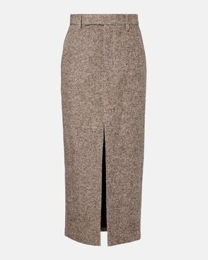 Brunello Cucinelli Wool And Silk-Blend Midi Skirt - Brown