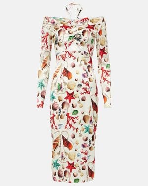 Dolce & Gabbana Capri Printed Silk-Blend Midi Dress - White