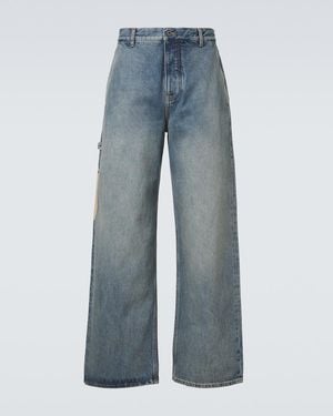 Loewe Suede-Trimmed Straight Jeans - Blue
