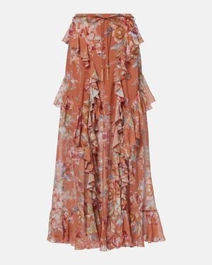Zimmermann Awaken Floral Cotton And Silk Maxi Skirt - Red