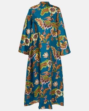 La DoubleJ Magnifico Printed Silk Midi Dress - Blue