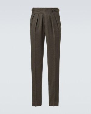 Rubinacci Manny Wool Flannel Tapered Trousers - Grey