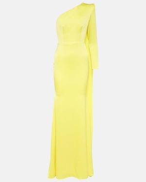 Alex Perry Caped One-Shoulder Satin Gown - Yellow