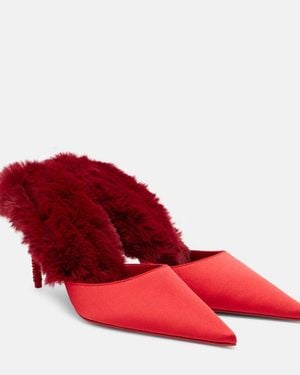 Christian Louboutin Km Fur 85 Crepe Satin Mules - Red