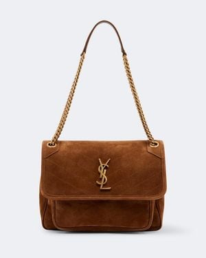 Saint Laurent Schultertasche Niki Large Aus Veloursleder - Braun