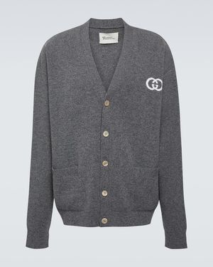 Gucci Cardigan Aus Wollstrick Mit Gg, Grösse - Grau
