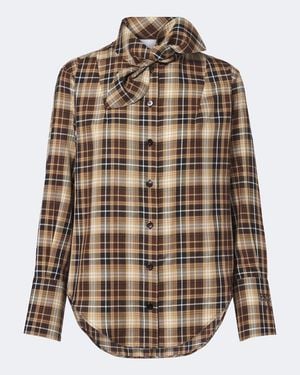 Patou Bow-Detail Checked Cotton Shirt - Brown