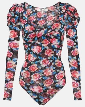Diane von Furstenberg Erik Floral Mesh Bodysuit - Blue