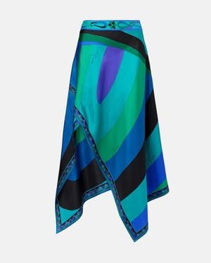 PUCCI Iride Asymmetric Silk Midi Skirt - Blue