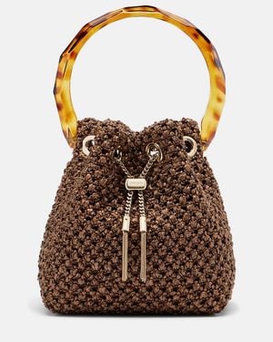 Jimmy Choo Secchiello Bon Bon Small Effetto Rafia - Marrone